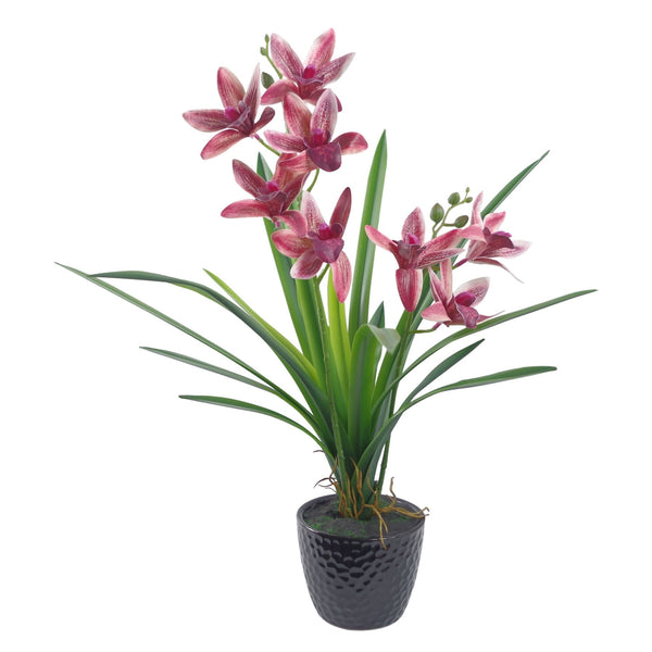 Artificial Flowers Orchid Black Ceramic Planter Dark Pink 50cm