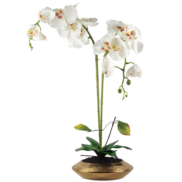 Artificial Orchid Flower Plant 70cm White Gold Ceramic Planter