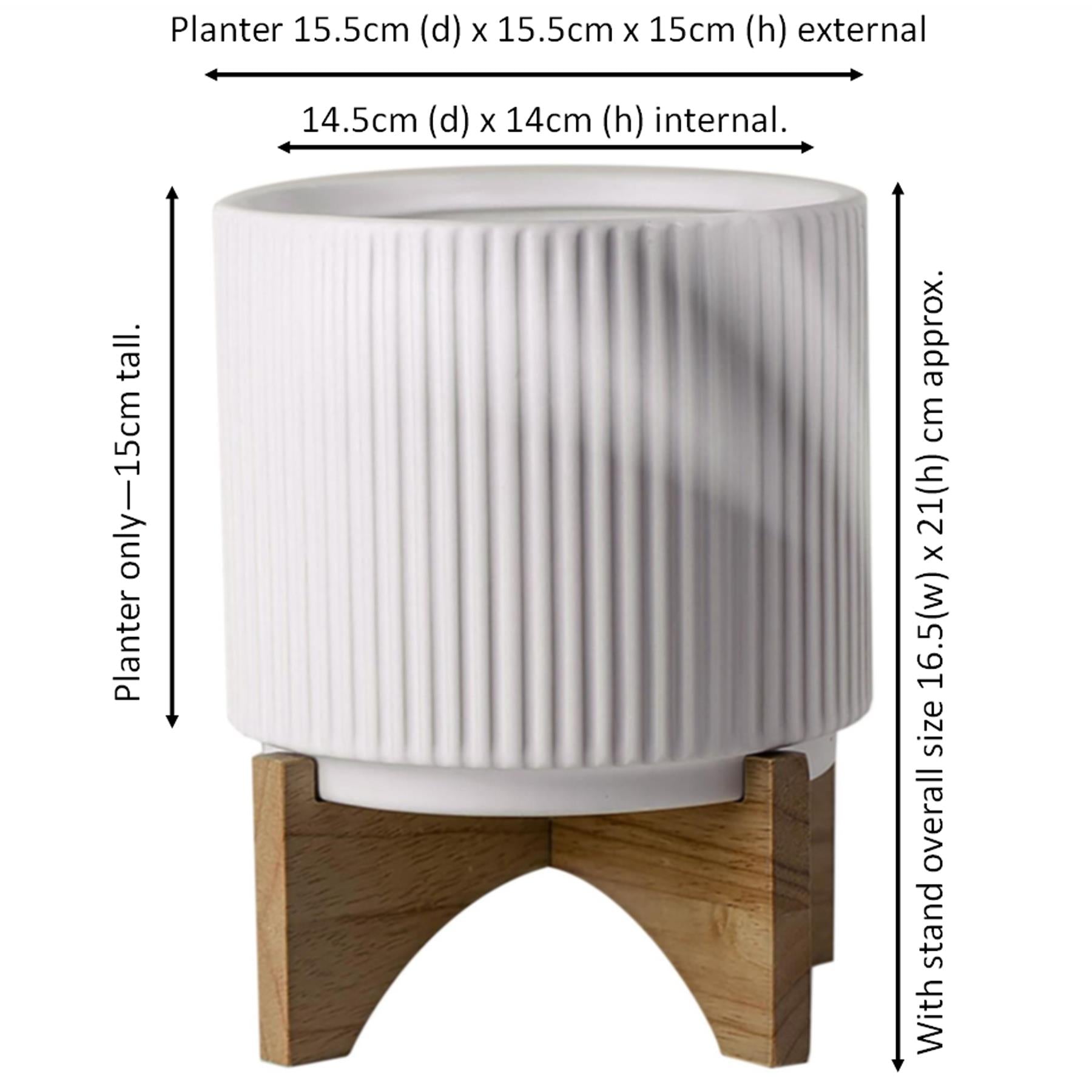 Ceramic Plant Pot Planter Bamboo Ribbed White 17 x 17 x 21cm Leaf