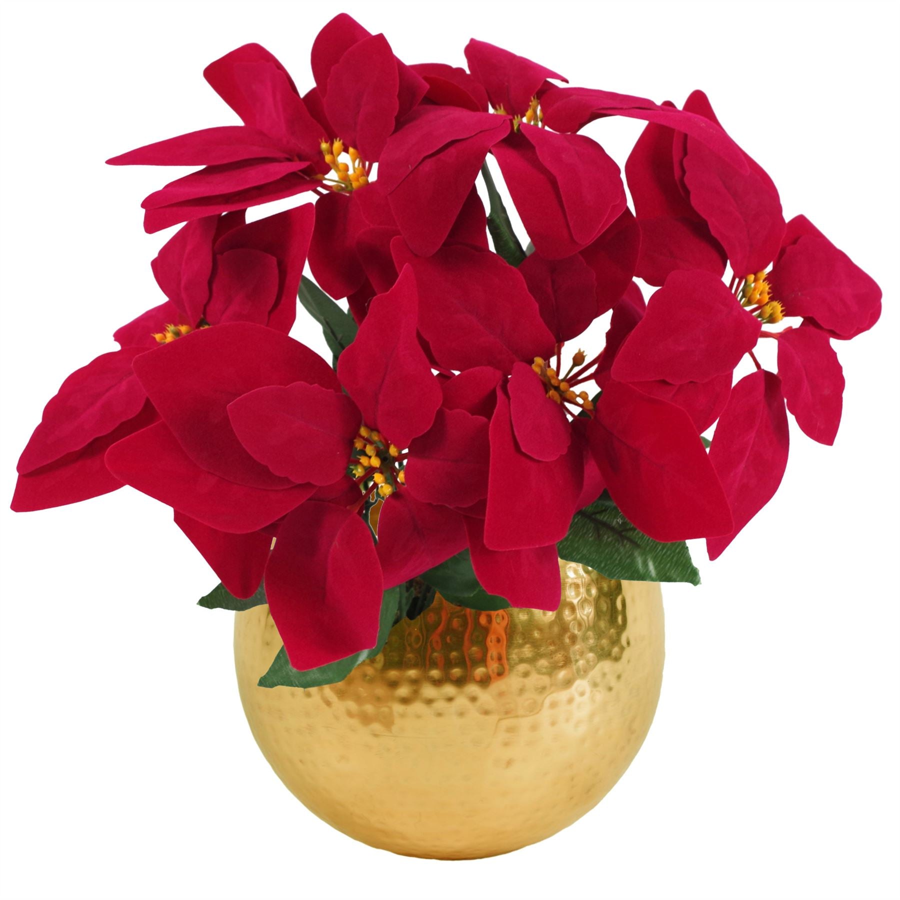 Christmas Red Poinsettia Artificial 40cm Gold Metal Planter