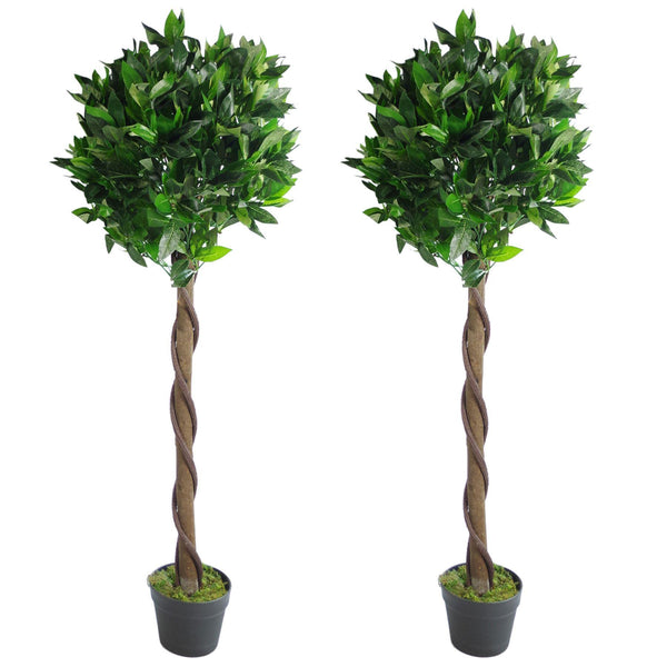 Artificial Topiary Bay Pair Twisted Laurel Trees 120cm Trunk