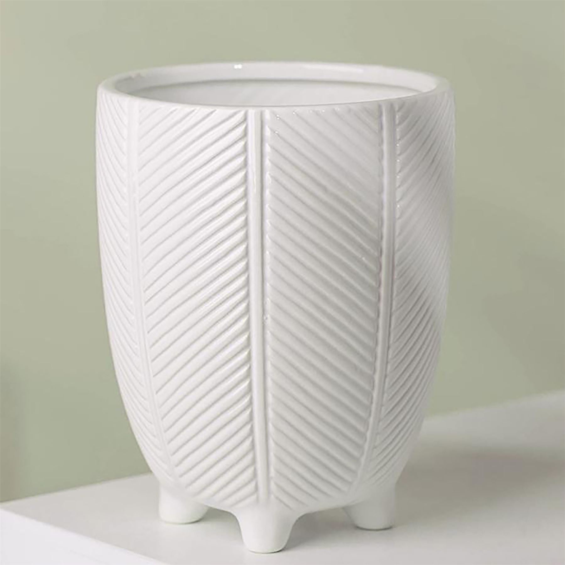 Ceramic Plant Pot Planter Embossed White Feet 15 x 15 x 18.5cm