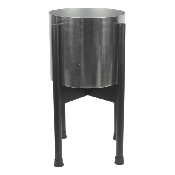 Metal Planter Stand Black Stand Silver Planter 38.5cm x 18cm Leaf Design UK