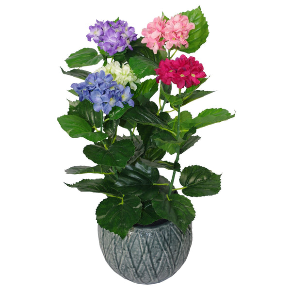 Artificial Hydrangea Plant in Black Plastic Pot 60cm