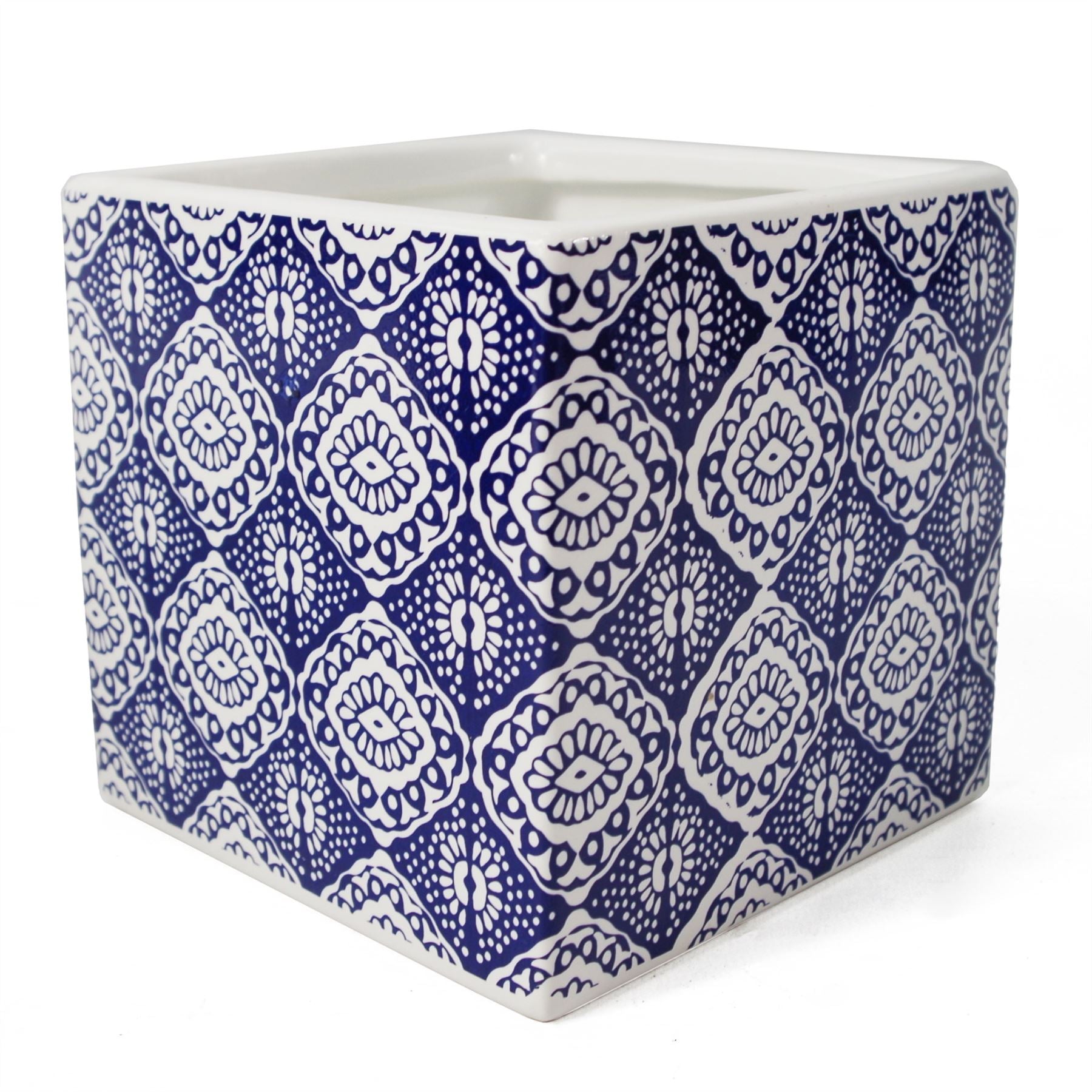 Ceramic Cube Planter Print Blue Eye Plant Pot