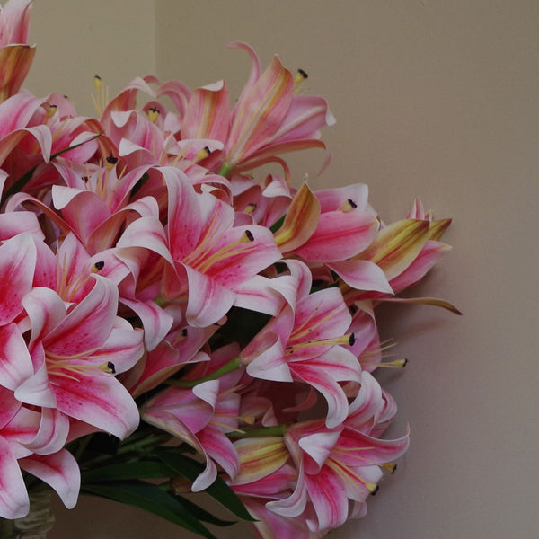 Artificial Lily Plant Pink 60cm Bare Stem Flowers